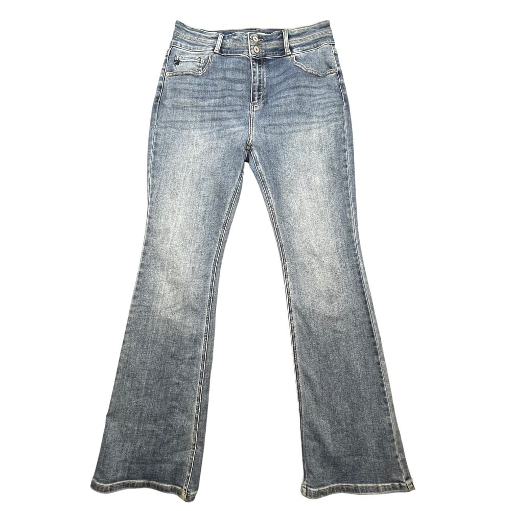 KanCan Blue High Rise Double Button Flare Jeans Women Size 12